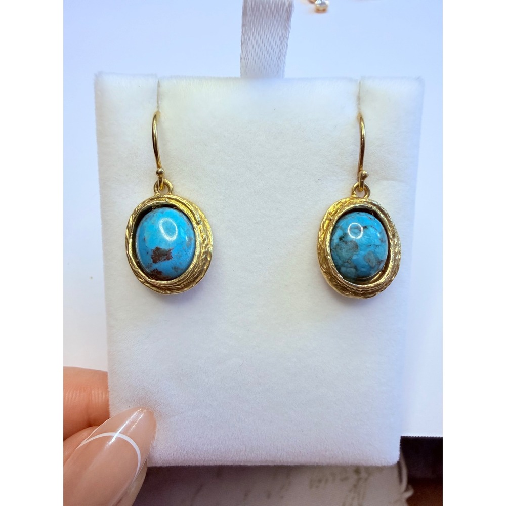 YAM Israel 925 Sterling Silver Gold Vermeil Turquoise Dangle Earrings Vintage